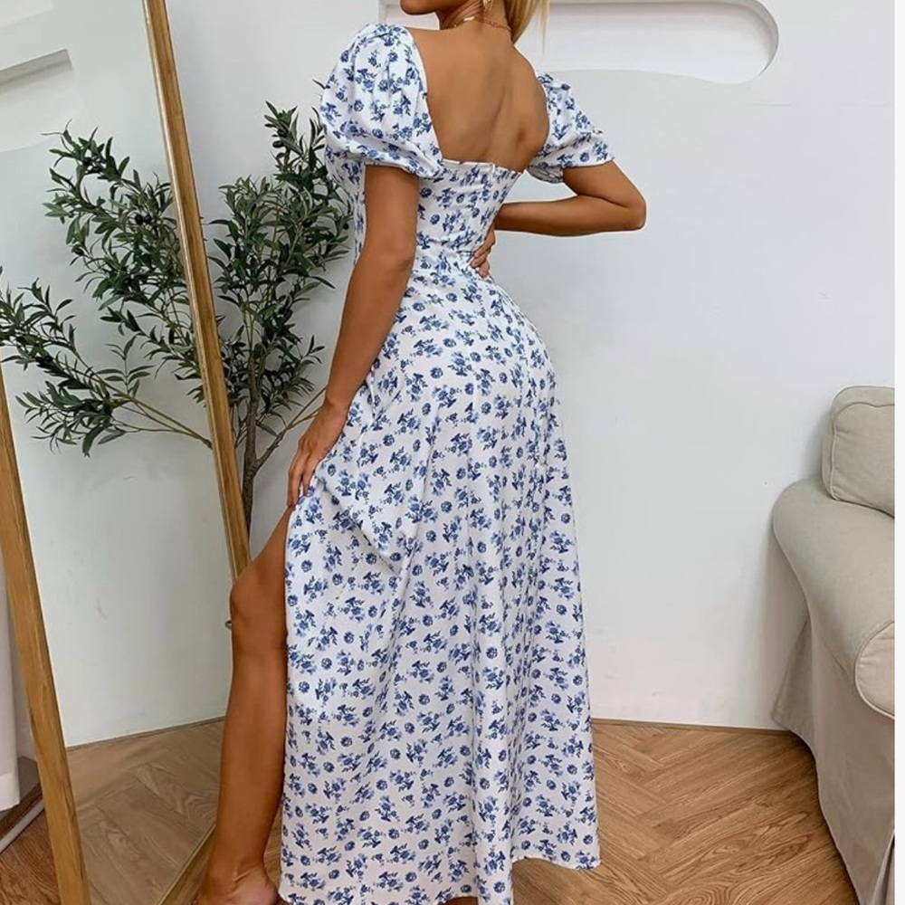 NWT/Women's Puff Sleeve/Floral Split Maxi/Flowy A Line Casual Dress/Size: XL - Picture 11 of 15